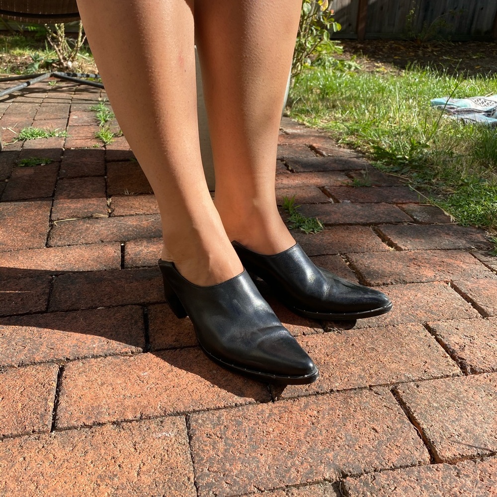 Freda Salvador stacked heel mules